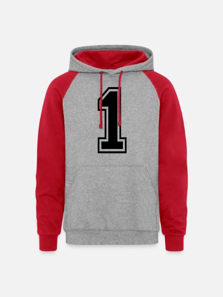 1 - Unisex Colorblock Hoodie - heather grey/red