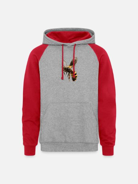Golden mandala bee art - Unisex Colorblock Hoodie - heather grey/red