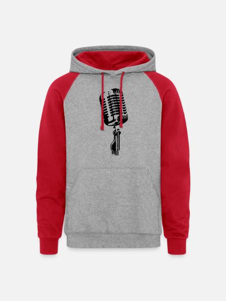 microphone - Unisex Colorblock Hoodie - heather grey/red
