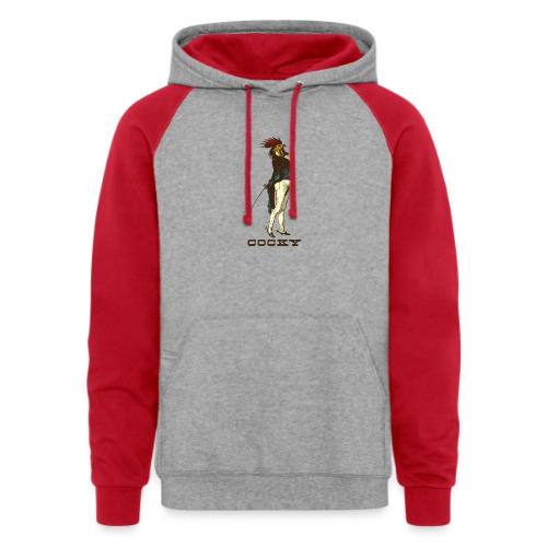 Cocky the Vintage Rooster Chicken - color - Unisex Colorblock Hoodie