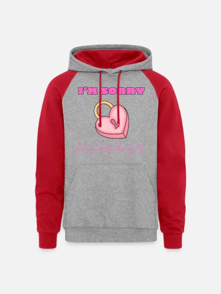 Pink Heart Lock Apology - Unisex Colorblock Hoodie - heather grey/red