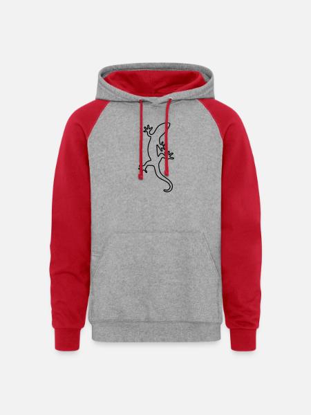 Lizard Salamander Gecko Fire salamander - Unisex Colorblock Hoodie - heather grey/red