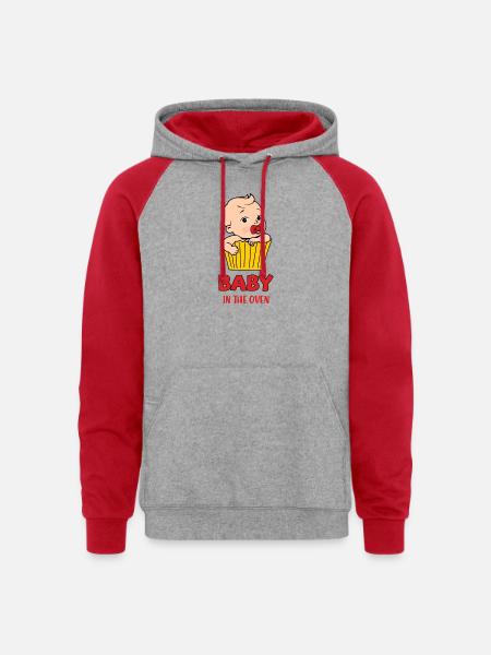 Baby in the oven - Unisex Colorblock Hoodie - heather grey/red