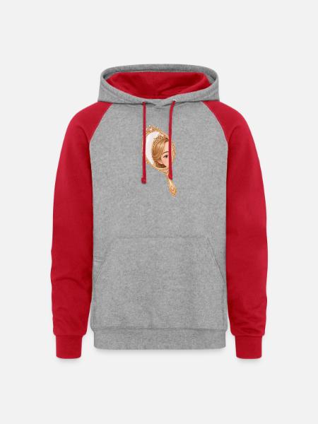 Princess hand mirror illustration - Unisex Colorblock Hoodie - heather grey/red