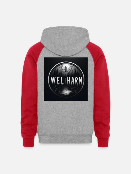 Valharn - Unisex Colorblock Hoodie - heather grey/red