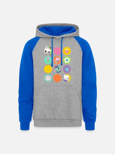 Gabbys Dollhouse Gabbys Friends & Colorful Symbols - Unisex Colorblock Hoodie - heather grey/royal