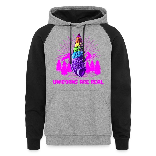 Unicorns are real, camping ed. - Unisex Colorblock Hoodie