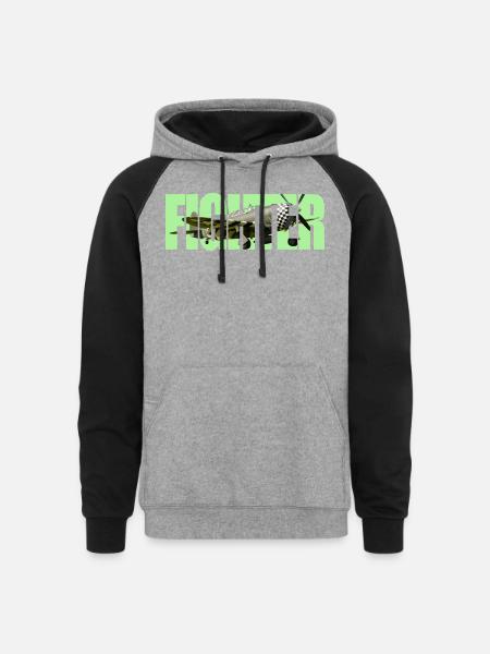 Fighter P-47 Thunderbolt - Unisex Colorblock Hoodie - heather gray/black