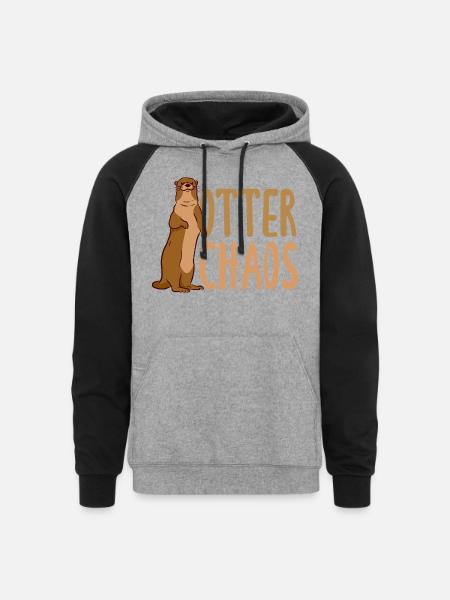Pun Sea Otter Cartoon - Unisex Colorblock Hoodie - heather gray/black