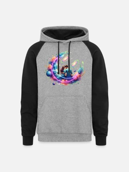 Cosmic Embrace Nebula - Unisex Colorblock Hoodie - heather gray/black