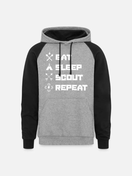 Eat Sleep Scout Repeat Scouting Hobby - Unisex Colorblock Hoodie - heather gray/black