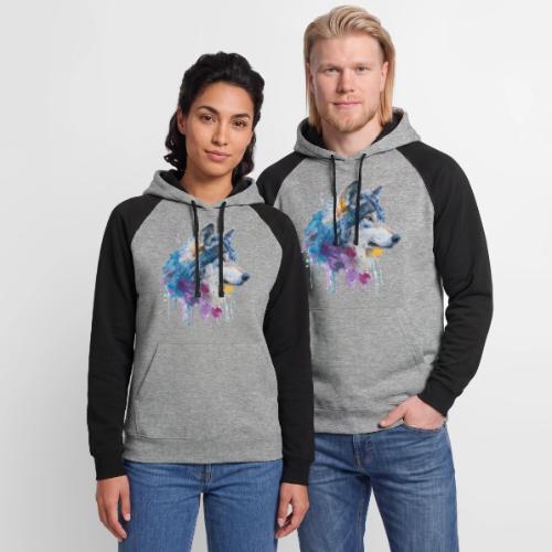 Splash-Art Wolf Head - Unisex Colorblock Hoodie