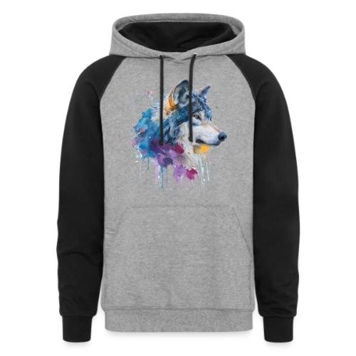 Splash-Art Wolf Head - Unisex Colorblock Hoodie