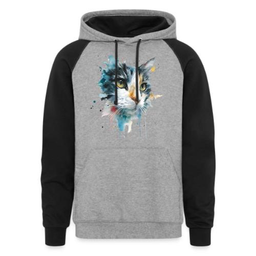 Watercolor cat face - Unisex Colorblock Hoodie