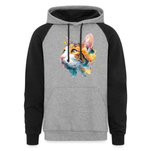 Cat: Feline Ink Burst - Unisex Colorblock Hoodie