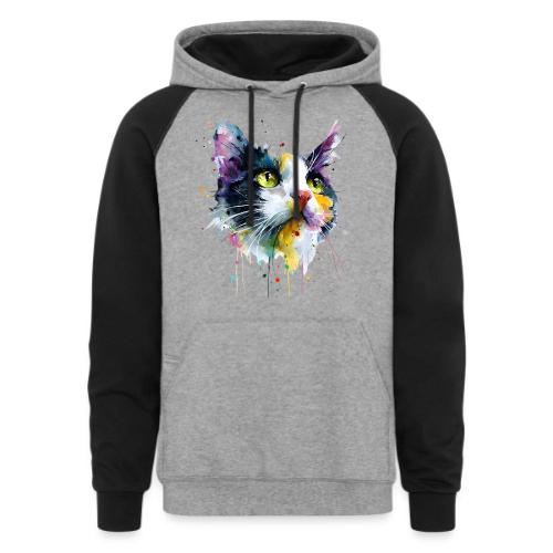 Cat: Painted Purr Expression - Unisex Colorblock Hoodie