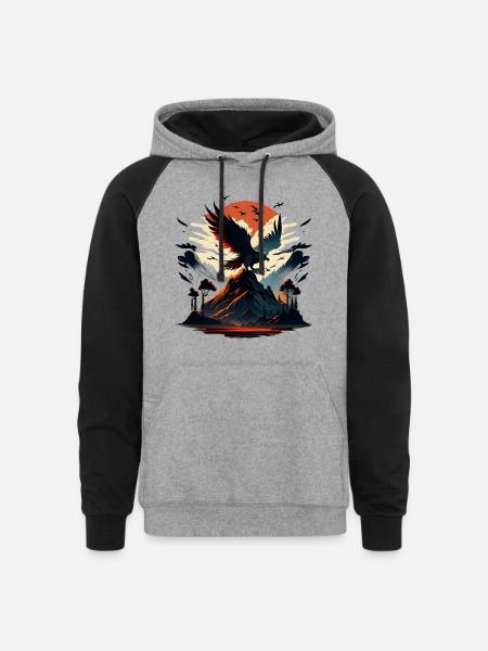 Golden eagle on snow mountain - Unisex Colorblock Hoodie - heather gray/black