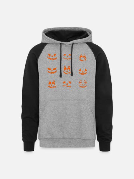 Pumpkin face - Unisex Colorblock Hoodie - heather gray/black