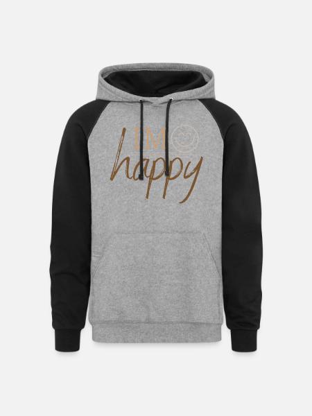I'm happy - Unisex Colorblock Hoodie - heather gray/black
