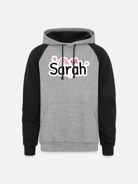 Sarah name cute design - Unisex Colorblock Hoodie - heather gray/black