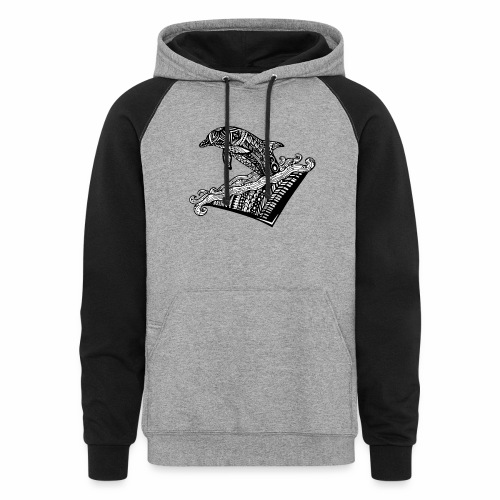 Playful Dolphin Zentangle (abstract doodle) - Unisex Colorblock Hoodie
