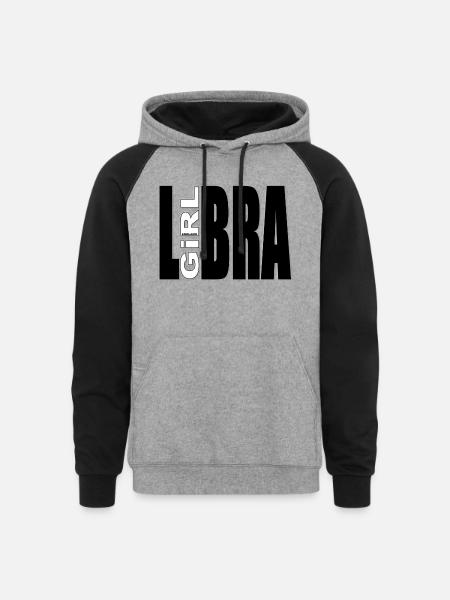 LIBRA GIRL BW lettering - Unisex Colorblock Hoodie - heather gray/black