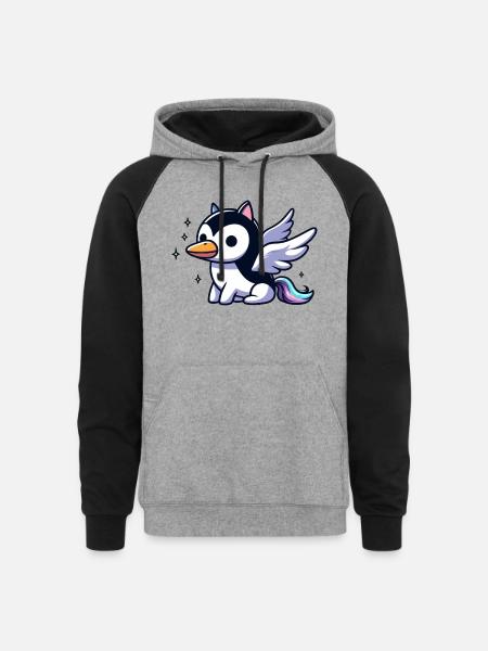 Pegasus Penguin - Unisex Colorblock Hoodie - heather gray/black