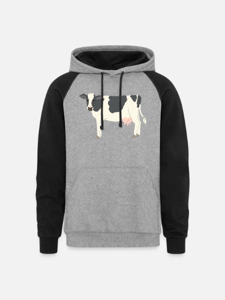 Black And White Cow - Unisex Colorblock Hoodie - heather gray/black