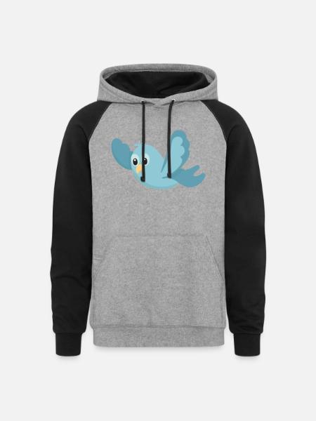 Cartoon Blue Bird - Unisex Colorblock Hoodie - heather gray/black