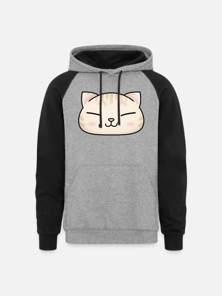 Cute Cream Cat Face - Unisex Colorblock Hoodie - heather gray/black