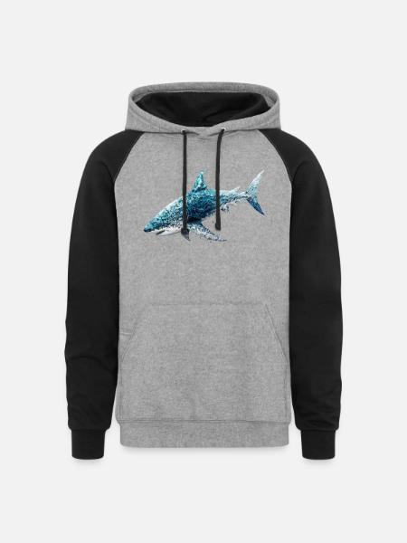 shark - Unisex Colorblock Hoodie - heather gray/black