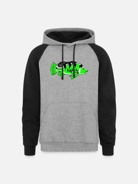 PEACOCK BASS - Unisex Colorblock Hoodie - heather gray/black