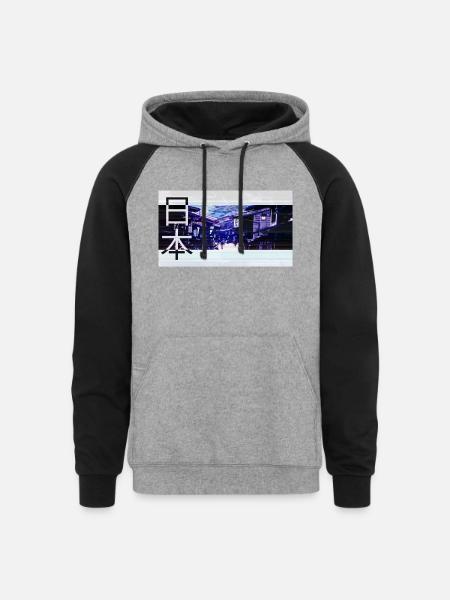 Japan Retro Aesthetic - Unisex Colorblock Hoodie - heather gray/black