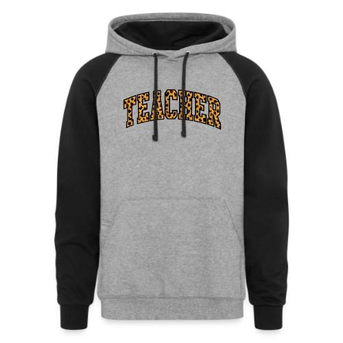 Leopard Print Teacher Typography - Unisex Colorblock Hoodie