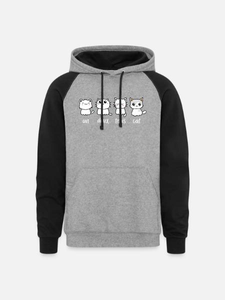 Un Deux Trois Cat - Unisex Colorblock Hoodie - heather gray/black