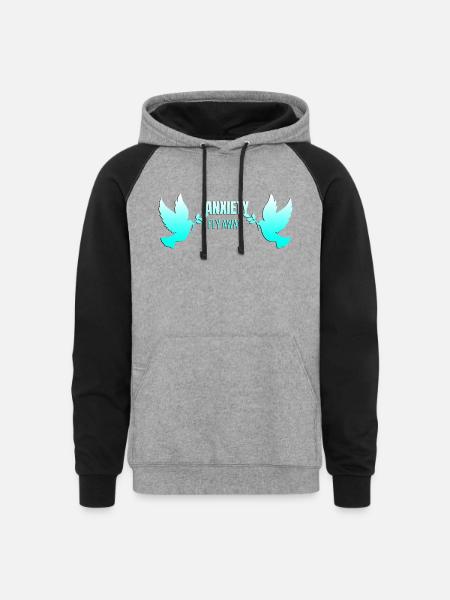 fly away anxiety - Unisex Colorblock Hoodie - heather gray/black