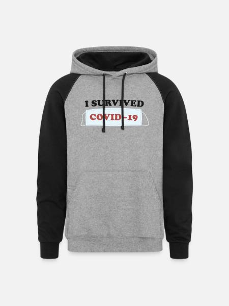 I SURVIVED COVID19 green - Unisex Colorblock Hoodie - heather gray/black