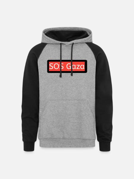 SOS Gaza - Unisex Colorblock Hoodie - heather gray/black