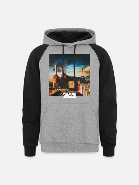 Pink Floyd Animals Album Cover - Unisex Colorblock Hoodie - heather gray/black