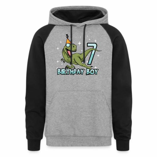 Happy Birthday Boy Dino Dinosaur 7 Gift Idea - Unisex Colorblock Hoodie