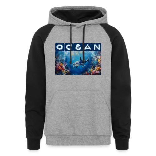 Ocean: Synthwave Shark - Unisex Colorblock Hoodie