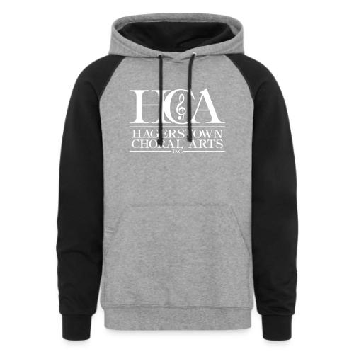 HCALogo White transparent 1134x772 - Unisex Colorblock Hoodie