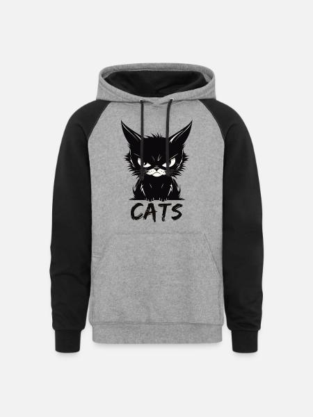 Cats Cute Annoyed Cat Face - Unisex Colorblock Hoodie - heather gray/black