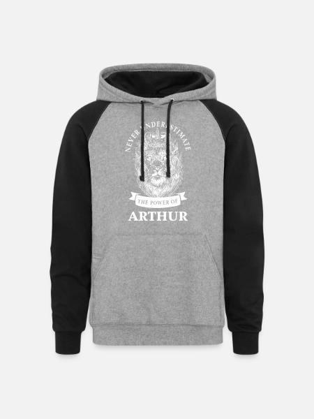 Arthur Gift Name Lion - Unisex Colorblock Hoodie - heather gray/black
