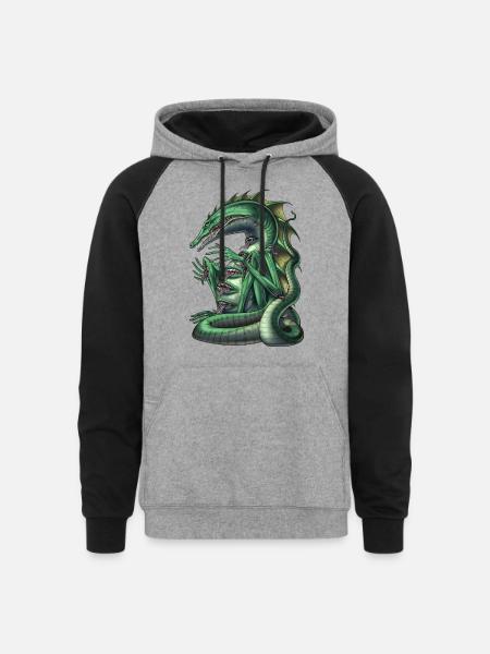 Aztec Mythology Creature Cipactli - Unisex Colorblock Hoodie - heather gray/black