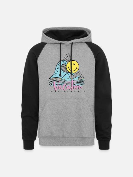 SmileyWorld Always On Vacation - Unisex Colorblock Hoodie - heather gray/black