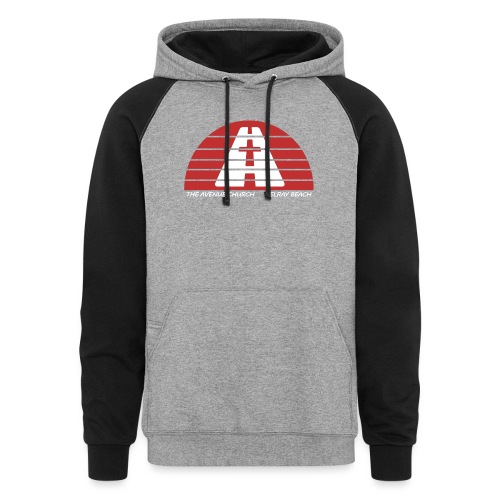 Avenue Church Red Sun, White Lettering - Unisex Colorblock Hoodie