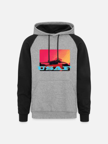 USAF F-14 Tomcat Airplane - Unisex Colorblock Hoodie - heather gray/black
