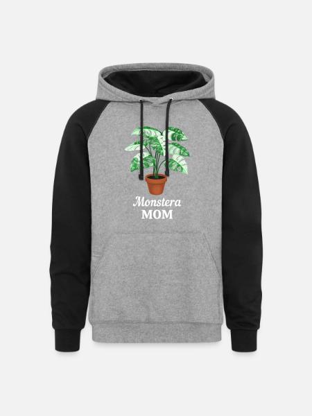 Monstera Mom - Unisex Colorblock Hoodie - heather gray/black