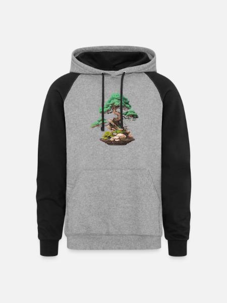 bonsai Japanese Art - Unisex Colorblock Hoodie - heather gray/black